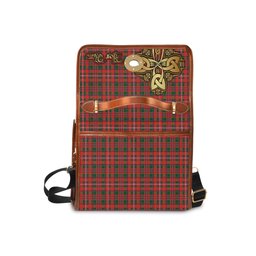 ScotsTee Shop Scottish MacKinnon Modern Clan Tartan Canvas Bag Golden Thistle and Celtic Cross Personalize Your Name Bag