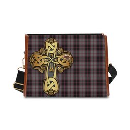 ScotsTee Shop Scottish MacPherson Hunting Clan Tartan Canvas Bag Golden Thistle and Celtic Cross Personalize Your Name Bag