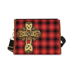 ScotsTee Shop Scottish MacIver Modern Clan Tartan Canvas Bag Golden Thistle and Celtic Cross Personalize Your Name Bag