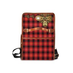 ScotsTee Shop Scottish MacIver Modern Clan Tartan Canvas Bag Golden Thistle and Celtic Cross Personalize Your Name Bag