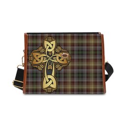 ScotsTee Shop Scottish MacKay of Strathnaver Clan Tartan Canvas Bag Golden Thistle and Celtic Cross Personalize Your Name Bag