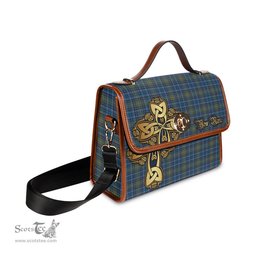 ScotsTee Shop Scottish O'Sullivan Clan Tartan Canvas Bag Golden Thistle and Celtic Cross Personalize Your Name Bag