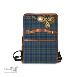 ScotsTee Shop Scottish O'Sullivan Clan Tartan Canvas Bag Golden Thistle and Celtic Cross Personalize Your Name Bag