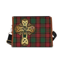 ScotsTee Shop Scottish MacPhail Clan Tartan Canvas Bag Golden Thistle and Celtic Cross Personalize Your Name Bag