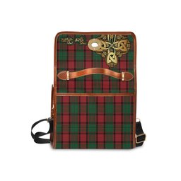 ScotsTee Shop Scottish MacPhail Clan Tartan Canvas Bag Golden Thistle and Celtic Cross Personalize Your Name Bag