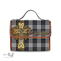 ScotsTee Shop Scottish MacRae Dress Clan Tartan Canvas Bag Golden Thistle and Celtic Cross Personalize Your Name Bag