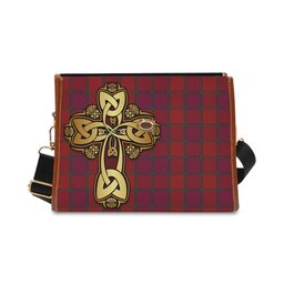ScotsTee Shop Scottish MacNab Old Clan Tartan Canvas Bag Golden Thistle and Celtic Cross Personalize Your Name Bag
