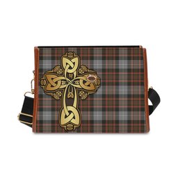ScotsTee Shop Scottish MacRae Hunting Weathered Clan Tartan Canvas Bag Golden Thistle and Celtic Cross Personalize Your Name Bag