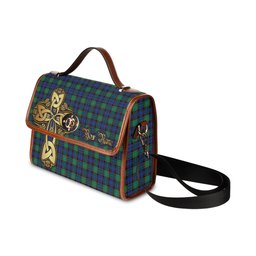 ScotsTee Shop Scottish Sempill Modern Clan Tartan Canvas Bag Golden Thistle and Celtic Cross Personalize Your Name Bag