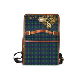 ScotsTee Shop Scottish Sempill Modern Clan Tartan Canvas Bag Golden Thistle and Celtic Cross Personalize Your Name Bag