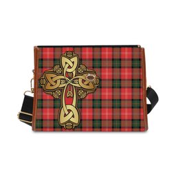 ScotsTee Shop Scottish Nesbitt Modern Clan Tartan Canvas Bag Golden Thistle and Celtic Cross Personalize Your Name Bag