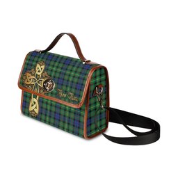 ScotsTee Shop Scottish Rollo Modern Clan Tartan Canvas Bag Golden Thistle and Celtic Cross Personalize Your Name Bag