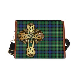 ScotsTee Shop Scottish Rollo Modern Clan Tartan Canvas Bag Golden Thistle and Celtic Cross Personalize Your Name Bag