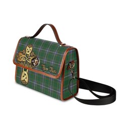 ScotsTee Shop Scottish Pringle Clan Tartan Canvas Bag Golden Thistle and Celtic Cross Personalize Your Name Bag