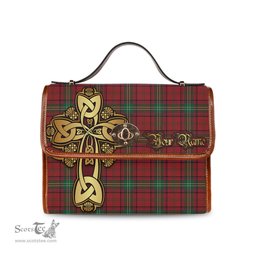 ScotsTee Shop Scottish Seton Clan Tartan Canvas Bag Golden Thistle and Celtic Cross Personalize Your Name Bag
