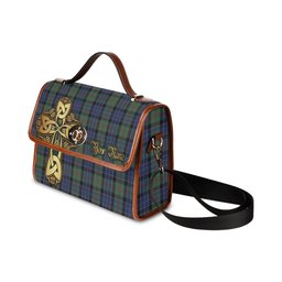 ScotsTee Shop Scottish McFadzen #02 Clan Tartan Canvas Bag Golden Thistle and Celtic Cross Personalize Your Name Bag