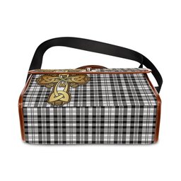 ScotsTee Shop Scottish Scott Black White Clan Tartan Canvas Bag Golden Thistle and Celtic Cross Personalize Your Name Bag