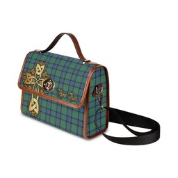 ScotsTee Shop Scottish Sinclair Hunting Ancient Clan Tartan Canvas Bag Golden Thistle and Celtic Cross Personalize Your Name Bag