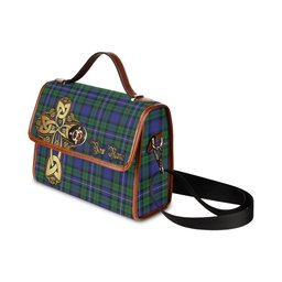 ScotsTee Shop Scottish Robertson Hunting Modern Clan Tartan Canvas Bag Golden Thistle and Celtic Cross Personalize Your Name Bag