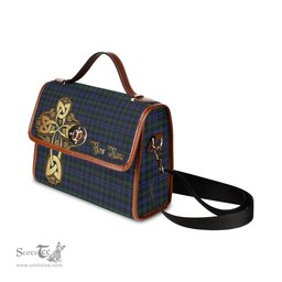 ScotsTee Shop Scottish Sempill Clan Tartan Canvas Bag Golden Thistle and Celtic Cross Personalize Your Name Bag