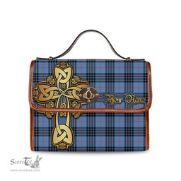 ScotsTee Shop Scottish MacKay Blue Clan Tartan Canvas Bag Golden Thistle and Celtic Cross Personalize Your Name Bag