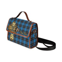 ScotsTee Shop Scottish Ramsay Blue Ancient Clan Tartan Canvas Bag Golden Thistle and Celtic Cross Personalize Your Name Bag