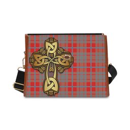 ScotsTee Shop Scottish Moubray Clan Tartan Canvas Bag Golden Thistle and Celtic Cross Personalize Your Name Bag