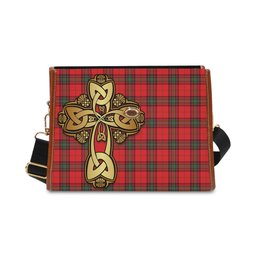 ScotsTee Shop Scottish Seton Modern Clan Tartan Canvas Bag Golden Thistle and Celtic Cross Personalize Your Name Bag