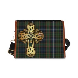 ScotsTee Shop Scottish MacRae Hunting Clan Tartan Canvas Bag Golden Thistle and Celtic Cross Personalize Your Name Bag