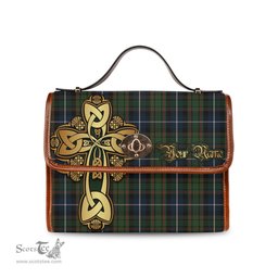 ScotsTee Shop Scottish MacRae Hunting Clan Tartan Canvas Bag Golden Thistle and Celtic Cross Personalize Your Name Bag