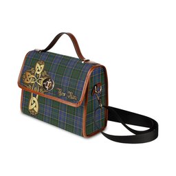 ScotsTee Shop Scottish MacMillan Hunting Clan Tartan Canvas Bag Golden Thistle and Celtic Cross Personalize Your Name Bag