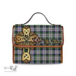ScotsTee Shop Scottish MacNaughton Dress Clan Tartan Canvas Bag Golden Thistle and Celtic Cross Personalize Your Name Bag