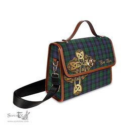 ScotsTee Shop Scottish Mitchell Clan Tartan Canvas Bag Golden Thistle and Celtic Cross Personalize Your Name Bag