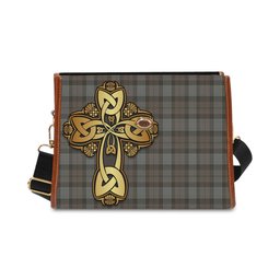ScotsTee Shop Scottish Outlander Fraser Clan Tartan Canvas Bag Golden Thistle and Celtic Cross Personalize Your Name Bag