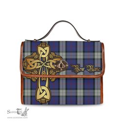ScotsTee Shop Scottish Sinclair Dress Clan Tartan Canvas Bag Golden Thistle and Celtic Cross Personalize Your Name Bag