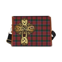 ScotsTee Shop Scottish MacNaughton Clan Tartan Canvas Bag Golden Thistle and Celtic Cross Personalize Your Name Bag