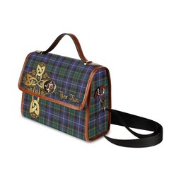 ScotsTee Shop Scottish MacRae Hunting Modern Clan Tartan Canvas Bag Golden Thistle and Celtic Cross Personalize Your Name Bag
