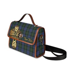 ScotsTee Shop Scottish McFadzen #01 Clan Tartan Canvas Bag Golden Thistle and Celtic Cross Personalize Your Name Bag