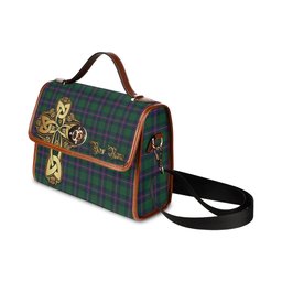 ScotsTee Shop Scottish Shaw Modern Clan Tartan Canvas Bag Golden Thistle and Celtic Cross Personalize Your Name Bag