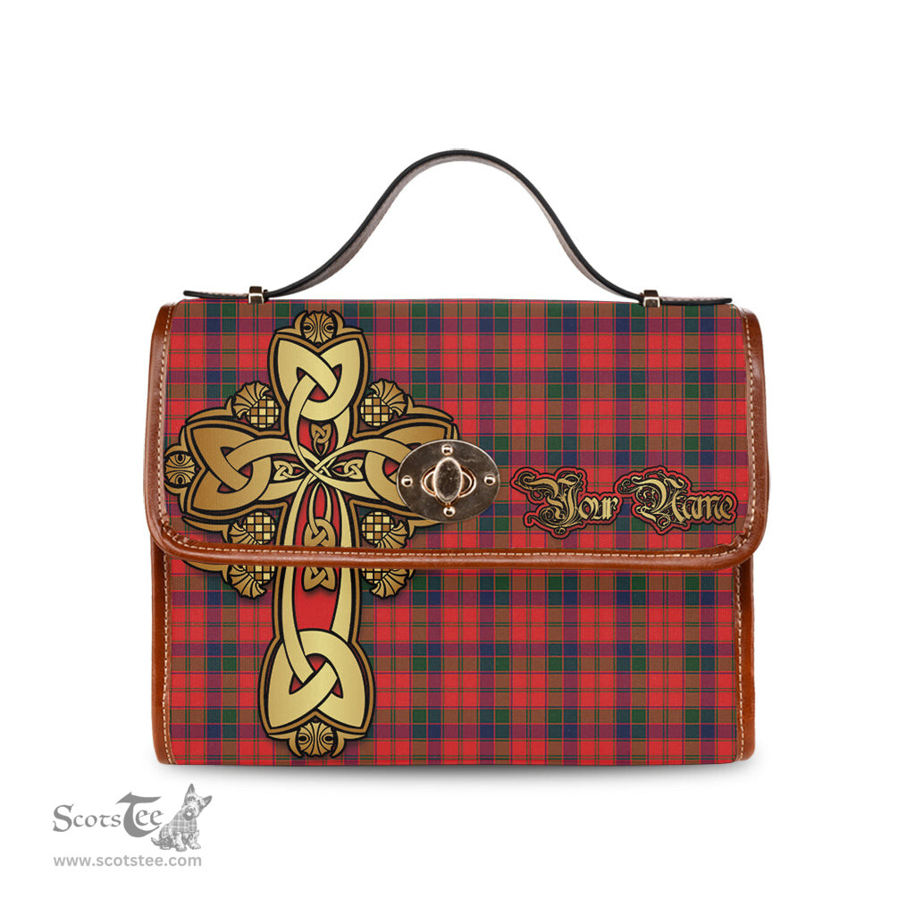 ScotsTee Shop Scottish Robertson Modern Clan Tartan Canvas Bag Golden Thistle and Celtic Cross Personalize Your Name Bag