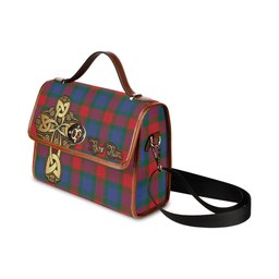 ScotsTee Shop Scottish Mar Clan Tartan Canvas Bag Golden Thistle and Celtic Cross Personalize Your Name Bag
