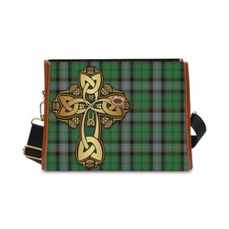 ScotsTee Shop Scottish Moss Clan Tartan Canvas Bag Golden Thistle and Celtic Cross Personalize Your Name Bag
