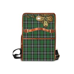ScotsTee Shop Scottish Moss Clan Tartan Canvas Bag Golden Thistle and Celtic Cross Personalize Your Name Bag