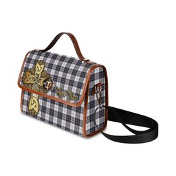 ScotsTee Shop Scottish MacRae Dress Modern Clan Tartan Canvas Bag Golden Thistle and Celtic Cross Personalize Your Name Bag