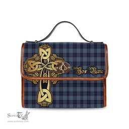 ScotsTee Shop Scottish Roberts of Wales Clan Tartan Canvas Bag Golden Thistle and Celtic Cross Personalize Your Name Bag