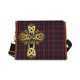 ScotsTee Shop Scottish MacLachlan Clan Tartan Canvas Bag Golden Thistle and Celtic Cross Personalize Your Name Bag