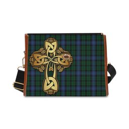 ScotsTee Shop Scottish MacIntyre Clan Tartan Canvas Bag Golden Thistle and Celtic Cross Personalize Your Name Bag