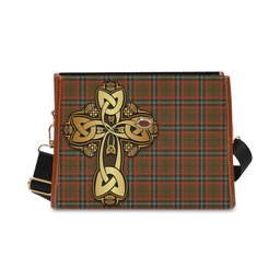 ScotsTee Shop Scottish Seton Hunting Modern Clan Tartan Canvas Bag Golden Thistle and Celtic Cross Personalize Your Name Bag