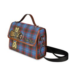 ScotsTee Shop Scottish Preston Clan Tartan Canvas Bag Golden Thistle and Celtic Cross Personalize Your Name Bag