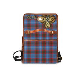 ScotsTee Shop Scottish Preston Clan Tartan Canvas Bag Golden Thistle and Celtic Cross Personalize Your Name Bag